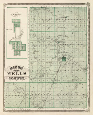 Vintage Map of Wells County, Indiana 1876