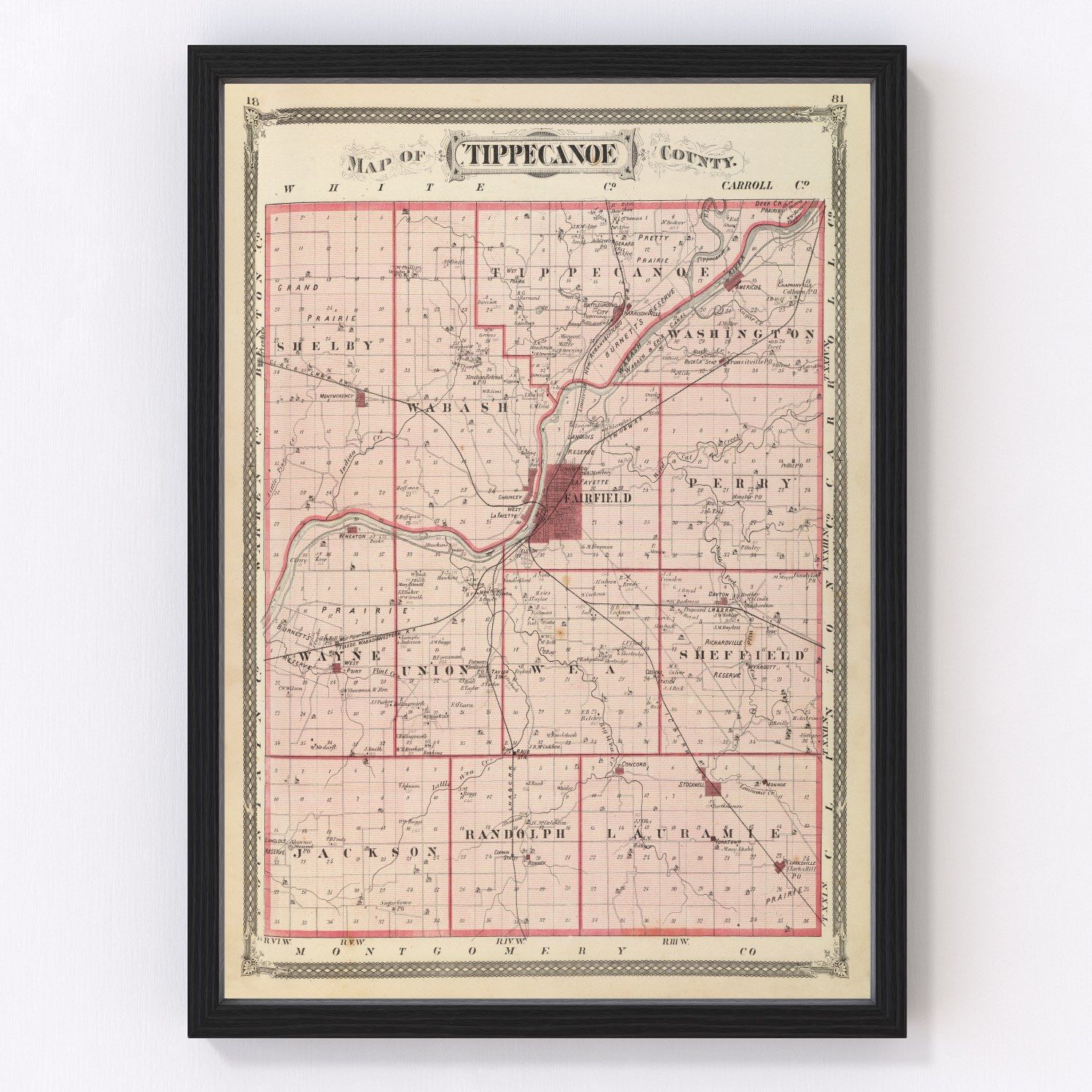 Vintage Map of Tippecanoe County, Indiana 1876