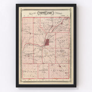 Vintage Map of Tippecanoe County, Indiana 1876