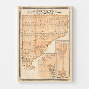 Vintage Map of Warren County, Indiana 1876