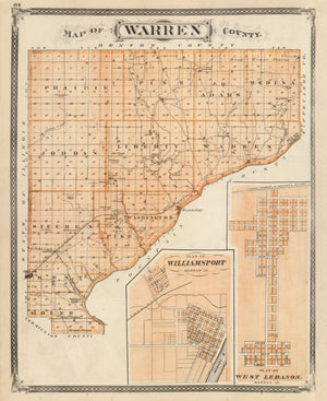 Vintage Map of Warren County, Indiana 1876