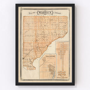 Vintage Map of Warren County, Indiana 1876