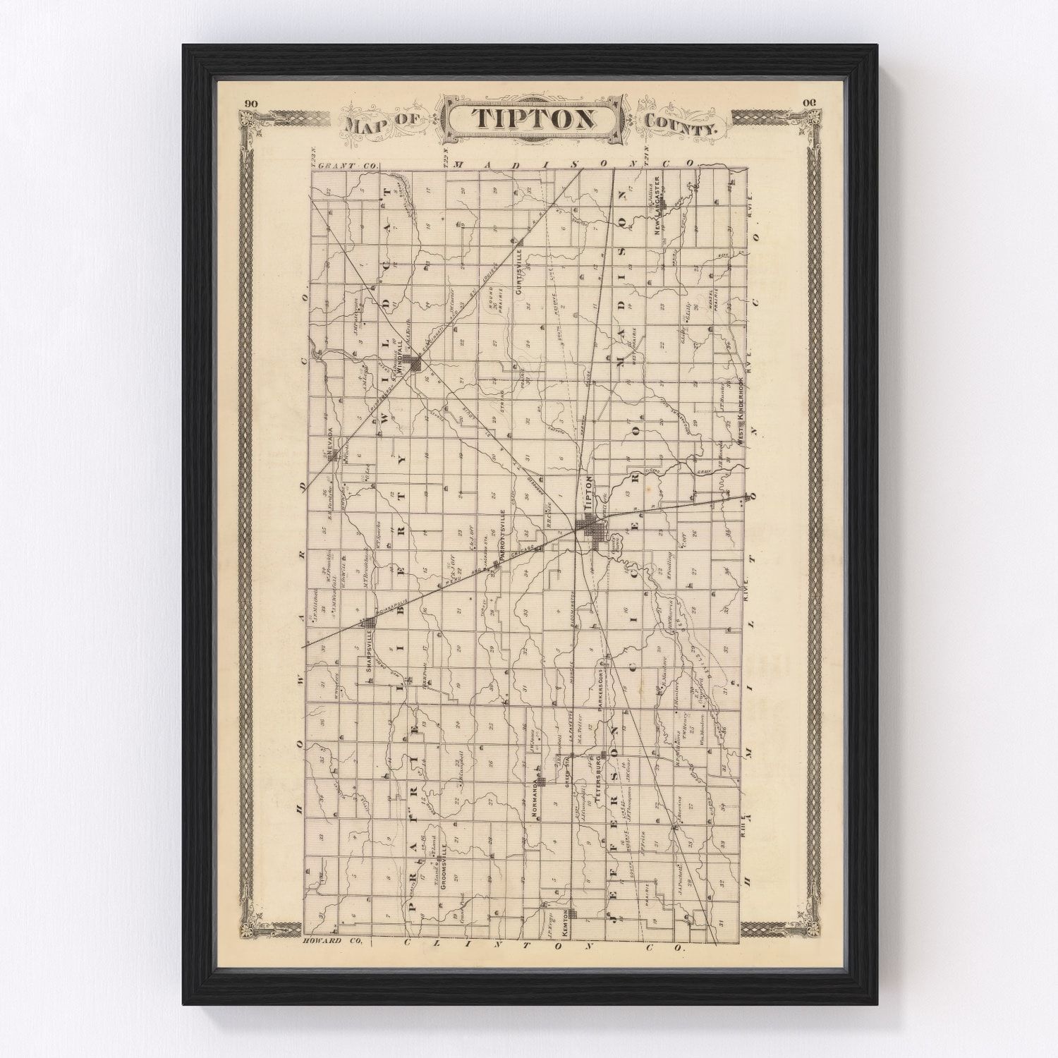 Vintage Map of Tipton County, Indiana 1876