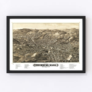 Vintage Map of Fitchburg, Massachusetts 1882
