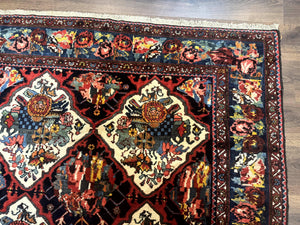 Persian Bakhtiari Rug 5x12, Wide Runner Rug, Unique Size, Multicolor Panel Design, Navy Blue Ivory, Antique Persian Rug, Colorful