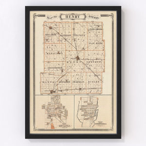 Vintage Map of Henry County, Indiana 1876