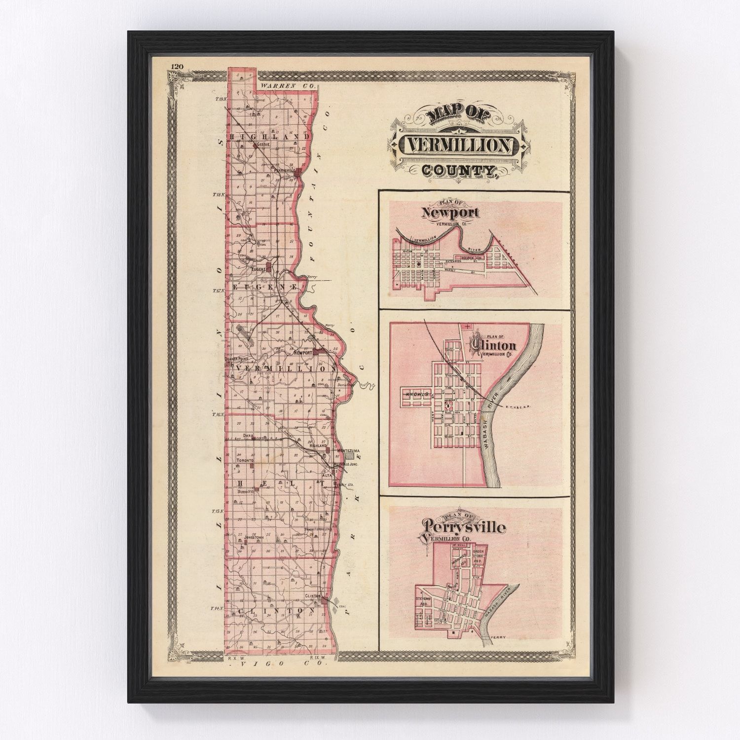 Vintage Map of Vermillion County, Indiana 1876