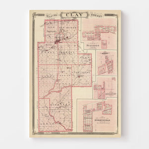 Vintage Map of Clay County, Indiana 1876