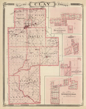 Vintage Map of Clay County, Indiana 1876