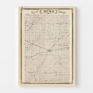 Vintage Map of Rush County, Indiana 1876