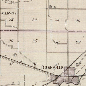 Vintage Map of Rush County, Indiana 1876