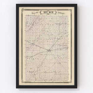 Vintage Map of Rush County, Indiana 1876