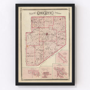 Vintage Map of Decatur County, Indiana 1876