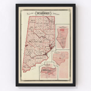 Vintage Map of Dearborn County, Indiana 1876