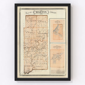 Vintage Map of Martin County, Indiana 1876