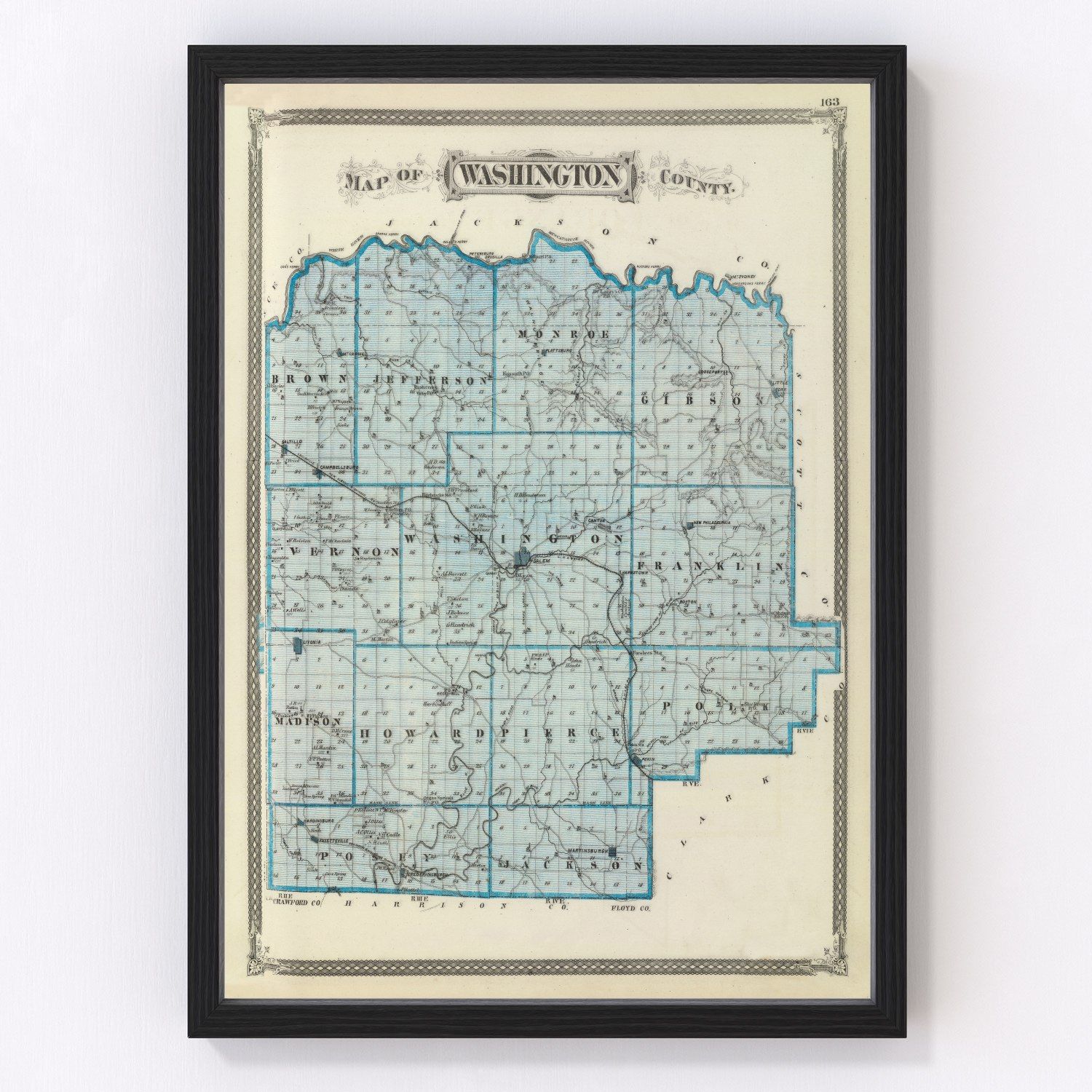 Vintage Map of Washington County, Indiana 1876