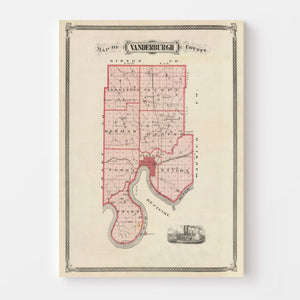 Vintage Map of Vanderburgh County, Indiana 1876