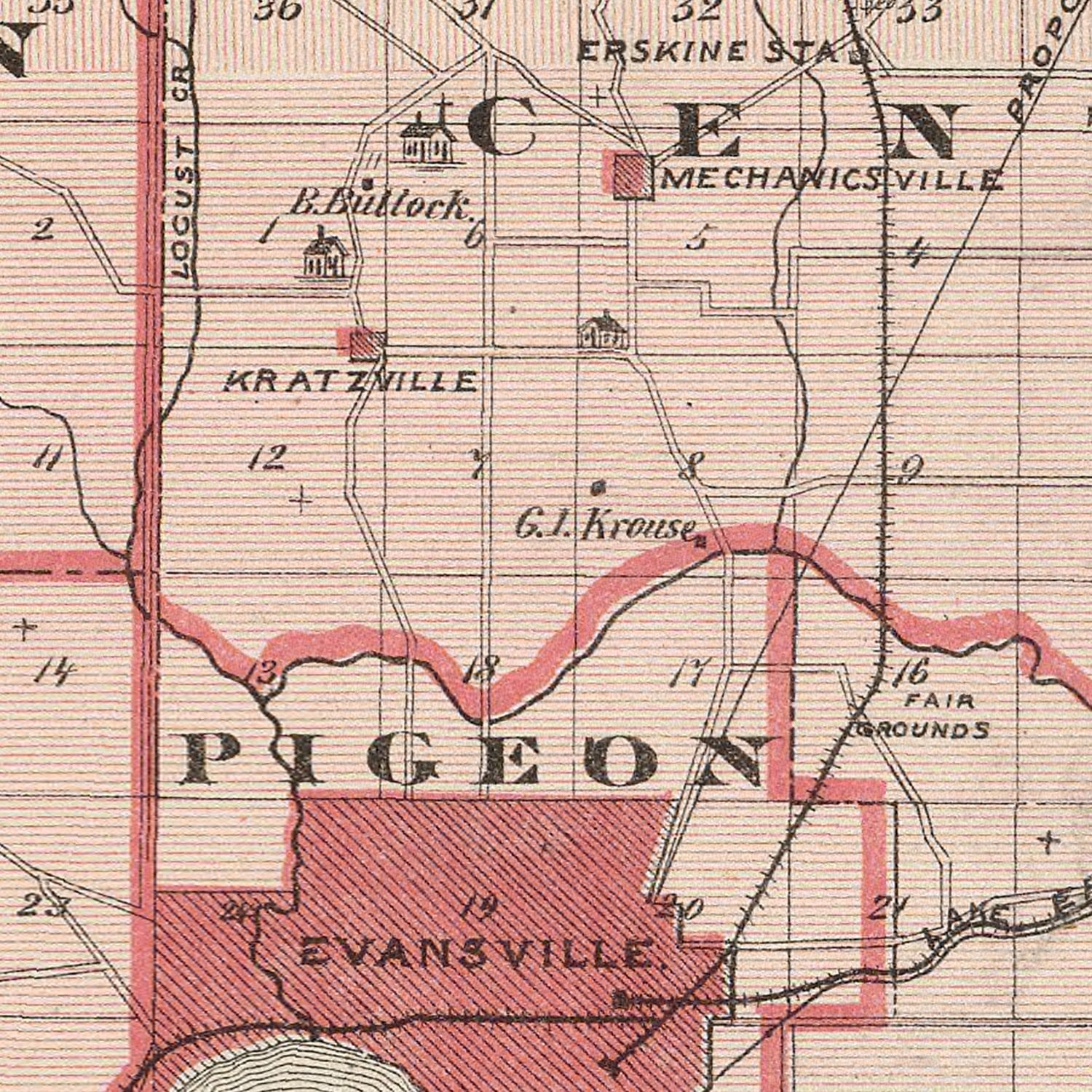 Vintage Map of Vanderburgh County, Indiana 1876