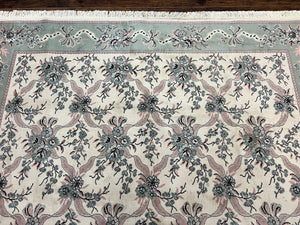 Belgium Power Loomed Rug 8x11, Ivory and Green, Wool Carpet, Floral