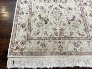 Sino Persian Rug 3x5, Wool with Silk Highlights, Ivory Floral Traditional Wool Area Rug, Fine Oriental Carpet, Vintage 3 x 5 Handmade Rug