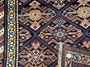 Antique Persian Wide Runner Rug 4x9, Kurdish Rug, Panel Design, Rainbow Border, Rare Tribal Rug