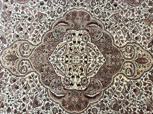 Turkish Sivas Rug 9x12, Handmade Vintage Wool Carpet, Cream Ivory