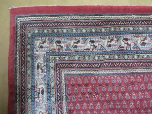 7' X 9' Vintage India Oriental Paisley Handmade Wool Rug Red Vegetable Dyes