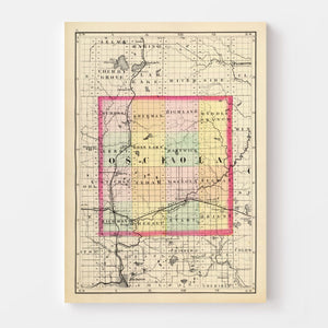Vintage Map of Osceola County, Michigan 1873
