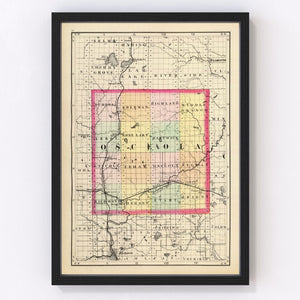 Vintage Map of Osceola County, Michigan 1873