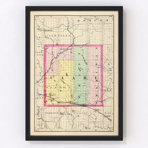 Vintage Map of Clare County, Michigan 1873