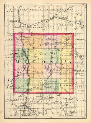 Vintage Map of Mecosta County, Michigan 1873