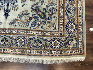 Light Green and Blue Persian Kashan Rug 7x10, Authentic Persian Carpet, Handmade, Wool