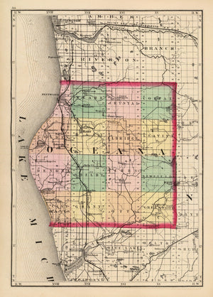 Vintage Map of Oceana County, Michigan 1873