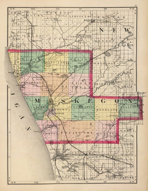 Vintage Map of Muskegon County, Michigan 1873