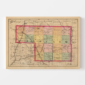 Vintage Map of Montcalm County, Michigan 1873