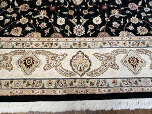 8' 5" X 11' 6" Vintage Handmade Oriental Floral Wool Rug Silk Accent Black Nice