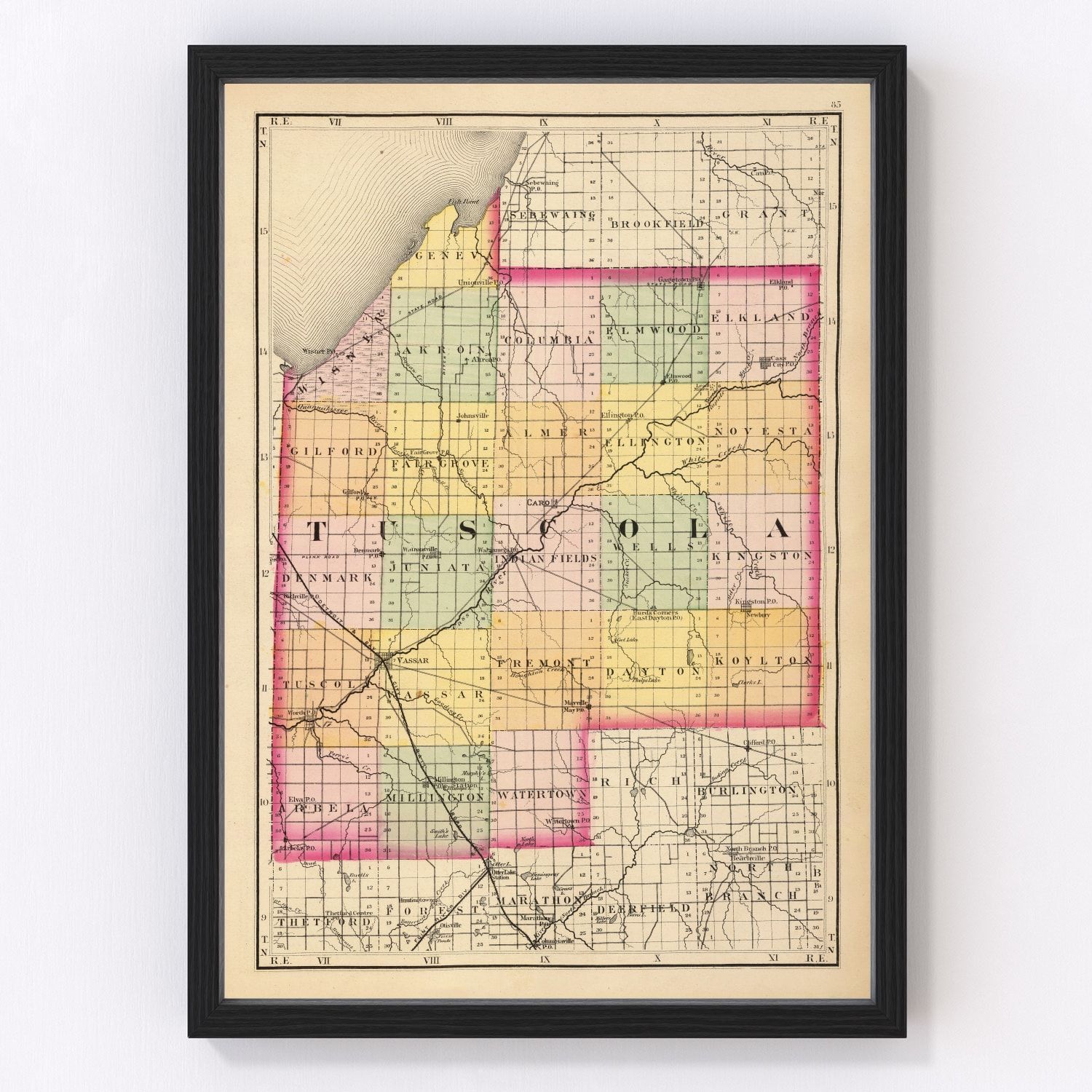 Vintage Map of Tuscola County, Michigan 1873