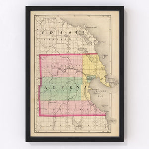 Vintage Map of Alpena County, Michigan 1873