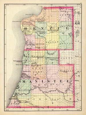 Vintage Map of Manistee County, Michigan 1873