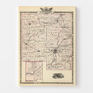 Vintage Map of Winnebago County, Illinois 1876