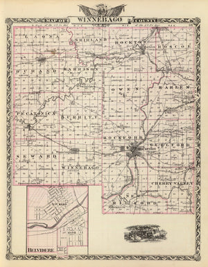 Vintage Map of Winnebago County, Illinois 1876
