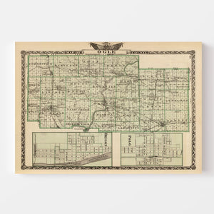 Vintage Map of Ogle County, Illinois 1876