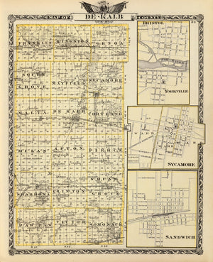 Vintage Map of Dekalb County, Illinois 1876