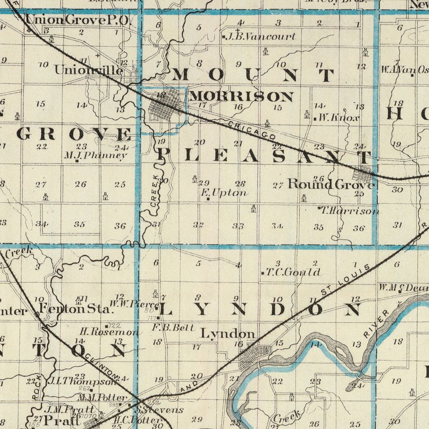 Vintage Map of Whiteside County, Illinois 1876