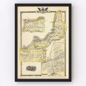 Vintage Map of Rock Island County, Illinois 1876