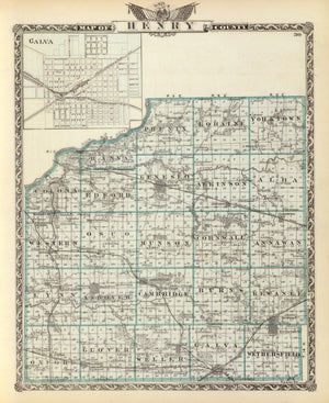 Vintage Map of Henry County, Illinois 1876