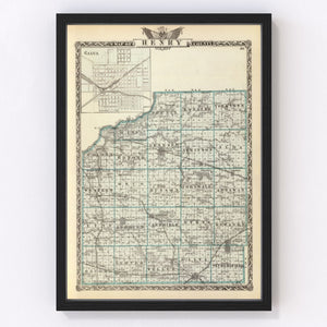 Vintage Map of Henry County, Illinois 1876