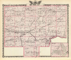 Vintage Map of Bureau County, Illinois 1876