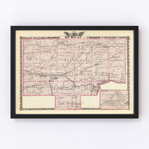 Vintage Map of Bureau County, Illinois 1876