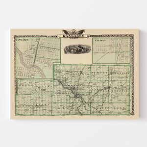 Vintage Map of Kankakee County, Illinois 1876